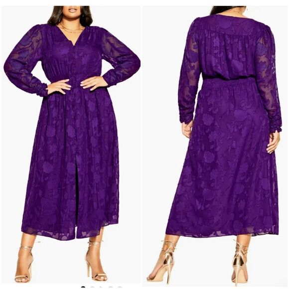 City Chic Dresses & Skirts - City Chic Sweet Sass Long Sleeve Burnout Chiffon A-Line Dress sz XXL/24